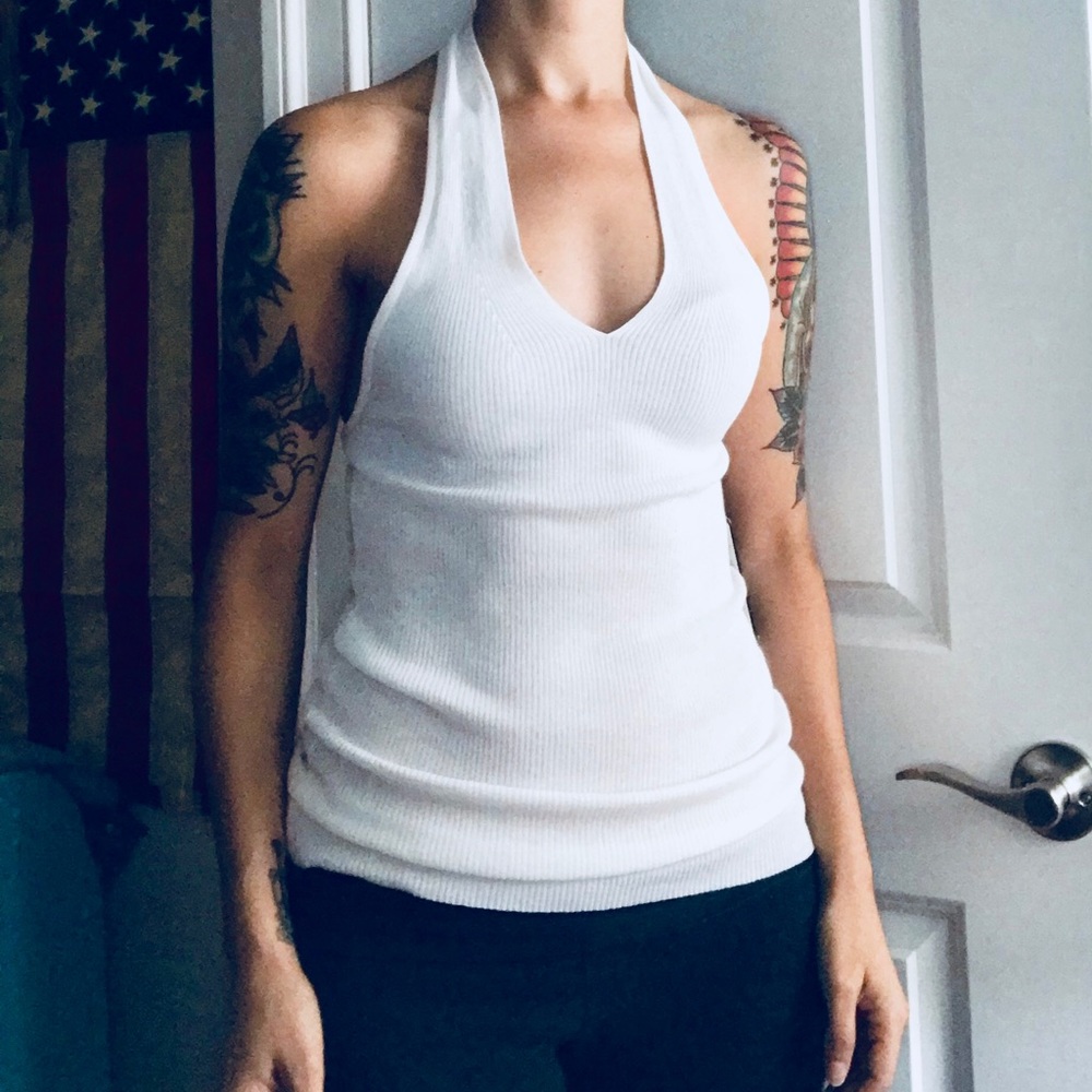 Helios & luna viscose/nylon semi sheer white tank